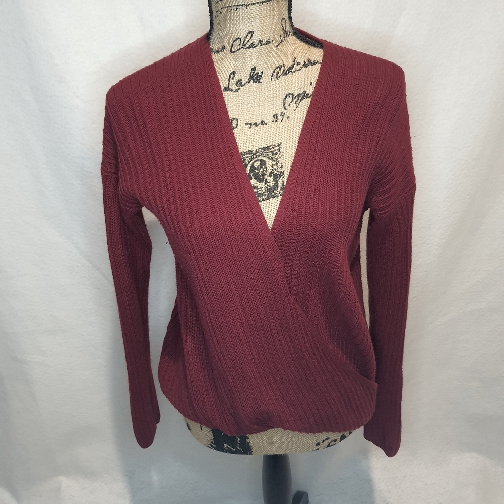 Hollister Womens Large Maroon Red Knit Wrap Sweater - Picture 1 of 11